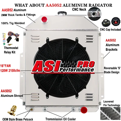 4 Row Radiator Shroud Fan Thermotat For 1942-1952 Ford F1 F2 F3 Pickup Chevy V8 Foto 1 de 4
