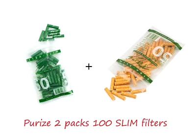 Purize Carbon Activated Charcoal EXTRA SLIM Filter Tips Packs 100 pcs - 2 PACKS