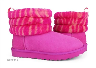 UGG пух мини выстеганная зебра рок роза замши меха ботинки женский размер 8 * новый в коробке * - Изображение 1 из 4