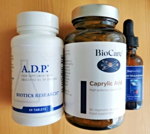 3 SIBO SUPPLEMENTS Caprylic Acid Biotics Research Oil Oregano Liquid Molybdenum - Picture 1 of 11