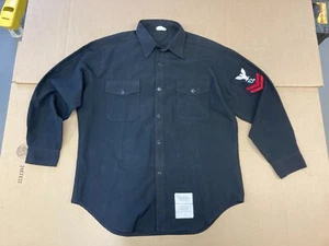 Men's Military Shirt Black 17 x 33 LS Button Down With Shoulder Patch - Picture 1 of 7