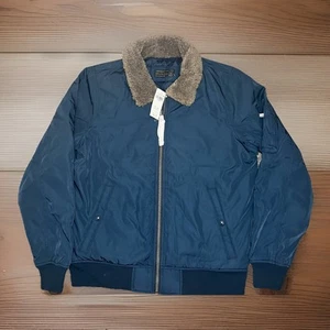 NWT Abercrombie & Fitch Full Zip Bomber Jacket Men’s M Navy Quilted Lined $150 - Picture 1 of 6