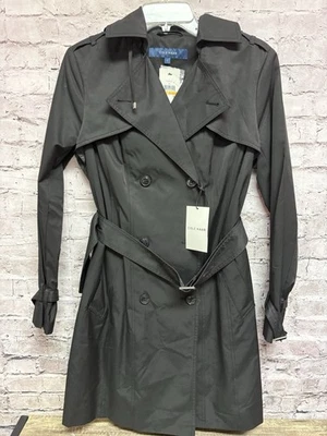 Gabardina negra para mujer Cole Haan talla pequeña nueva $400 doble pecho  Foto 1 de 3