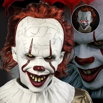 Halloween Clown Maske Latex Horror Killer LED Kostüm Party LED Maske Pennywise - Bild 1 von 4