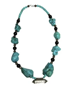 Collar vintage bereber marroquí plata enorme turquesa natural - Imagen 1 de 9