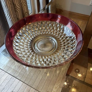Vintage Indiana Glass Ruby Red Diamond Point Large 13" Salad Serving Bowl - Picture 1 of 19