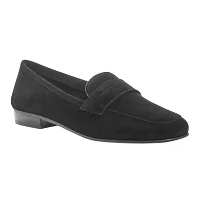 Mocasín plano Vince Camuto Elroy negro gamuza punta cuadrada para mujer talla 10M Foto 1 de 4