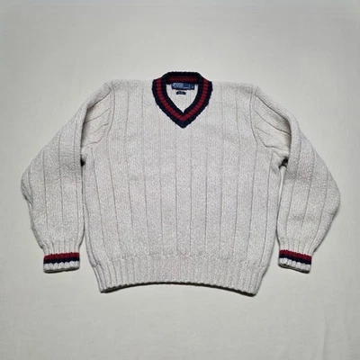 Polo Ralph Lauren Para Hombre XL Beige Cuello en V Tejido Suéter Pullover Ajuste Regular Foto 1 de 4