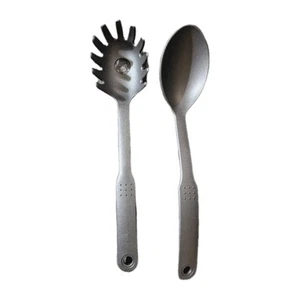 Schwarz Kunststoff langer Griff Pasta Löffel und normaler Löffel 12" - Bild 1 von 1