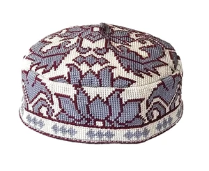 UZBEK IROQI TRIBAL HAND EMBROIDERED SILK HAT-APPROX 21.5 INCHES -55/56 CMS - Picture 1 of 4