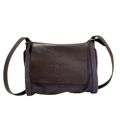 Auténtico bolso de hombro IL BISONTE - púrpura marrón oscuro de lona de cuero Foto 1 de 4