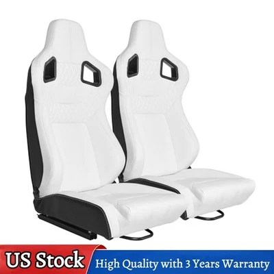 For Porsche Pair Racing Seats Reclinable w/ Adjustable Slider PVC Leather White - Image 1 of 4