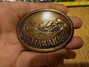 1977 Hawaii 50th State Commemorative Surfer Belt Buckle - Indiana Metal Craft - Picture 1 of 3