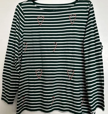 NEW! Talbots Women’s~Size 2X~Striped / Beaded Christmas Candy Cane - Image 1 of 4