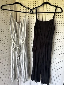 LOT/2 Women's Capri Tank Jumpers Jumpsuit XL Black White Stripe Old Navy H&M - Picture 1 of 6