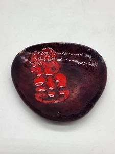 Vintage MCM Small Red Enamel on Copper Coin Dish Ring Dish 3" Triangle - Picture 1 of 11