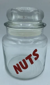 Tarro de vidrio retro "Nueces" deletreado en letras rojas con tapa contenedor kitsch NUECES - Imagen 1 de 10