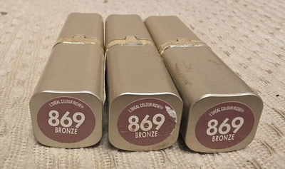 Lot of 3 L'OREAL PARIS COLOUR RICHE LIPCOLOUR Bronze #869 Brown - Image 1 of 4