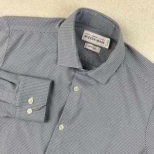 MIZZEN+MAIN Leeward Performance Dress Shirt Medium Trim Fit Blue Check Stripe LS - Picture 1 of 13