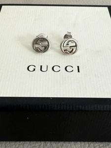 Authentische Gucci runde Kreis Ohrstecker Sterlingsilber Ohrringe ineinandergreifend GG. - Bild 1 von 6