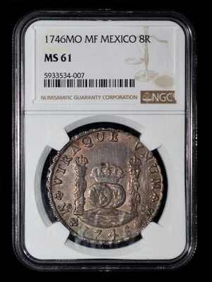 NGC MS61 1746 Mo MF México Ferdinand VI. Pilar prata 8 reais RARO!!! - Imagem 1 de 4