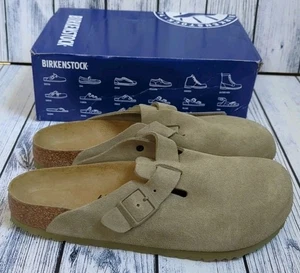 Birkenstock Boston Men's Suede Leather Clogs Sandals Faded Khaki UK 9.5 Regular - Picture 1 of 9