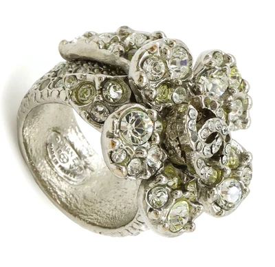 CHANEL Ring Camellia Coco Mark Logo Silver Tone Rhinestone US6.75 10V W/Box - Image 1 of 4