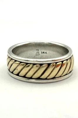 James Avery Retired Sterling Silver & 14k Yellow Gold Fluted Band Ring Size 9.75 - Image 1 of 4