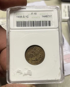 1908-S Indian Head Penny Cent Münze, ANACS VG8, kostenloser Versand, (D) - Bild 1 von 6