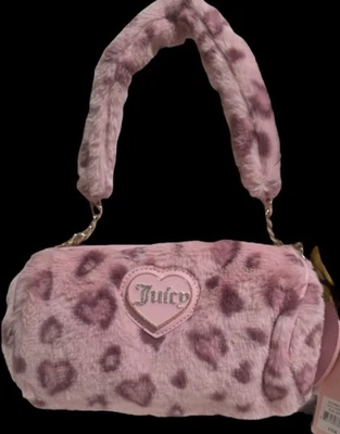Viral Juicy Couture Pink Leopard Hearts Warm-Up Faux Fur Barrel Satchel Bag~ NWT - Image 1 of 4