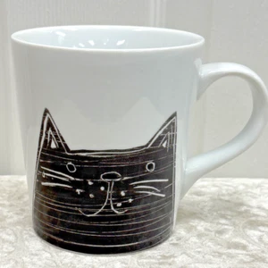 Tazza da tè caffè cassa e botte gatto esterno topo interno bianca alta 4,25" rara - Foto 1 di 5