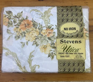 Vtg Utica Percale Twin Flat Sheet Floral Canterbury Yellow Gold Flowers USA-made - Picture 1 of 7