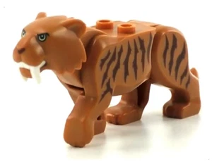 Lego Saber-Toothed Tiger Large Medium Dark Flesh Cat Brown Stripes Minifigure - Picture 1 of 2