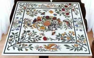 Custom White Marble Table – Semi-Precious Stone Inlay, Handmade Pietra Dura Art - Picture 1 of 8