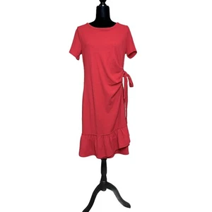 A Pea in the Pod Red Ruffle Front Hem Side Tie Maternity Dress Short Sleeve Sz S - Picture 1 of 9