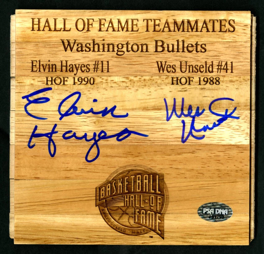 Elvin Hayes Wes Unseld SIGNED 6x6 Floorboard Washington Bullets PSA AUTOGRAPHED - Image 1 of 1