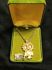 VTG.Sterling Silver 925~ Gold Vermilion Owl& 18kt.gold Plated Chain Necklace