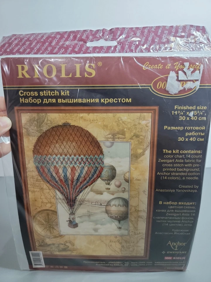 RIOLIS 0033pt Around The World Cross Stitch Kit Hot Air Balloon Travel Theme