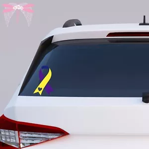 Bladder Cancer Heart Awareness Ribbon Yellow Blue Purple Vinyl Decal 22 Sizes - Picture 1 of 3