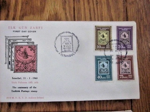 TURKEY STAMP ON STAMP 4 STAMP SET 1963   FDC Cover