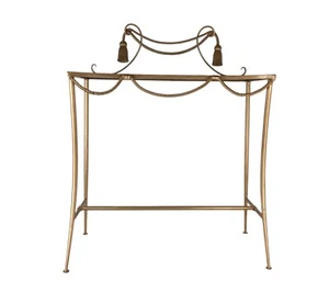Rope and Tassel Gilt and Glass Console Table Gold with Mirror Top ~30 x 13 x 28" - Picture 1 of 11