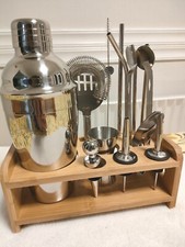Set 15 pz frullatore da cocktail produttore vetro bar attorcigliato cucchiaio colino legno