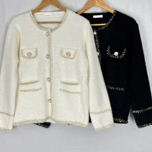 Womens Italian Style Luxury Knitted Cardigan Jumper Sweater Faux Pearls One Size - Picture 1 of 14