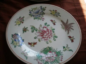 Antique/Vintage Chinese Plate Hand Painted flowers & great bees red Mark to back - Picture 1 of 8