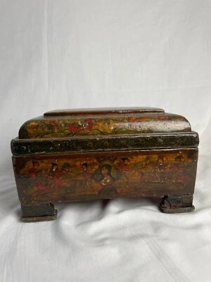 Antigua joyera islámica persa Qajar con papel maché Foto 1 de 4