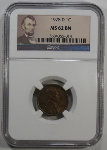 1928-D Lincoln Wheat Cent NGC MS62BN Cover