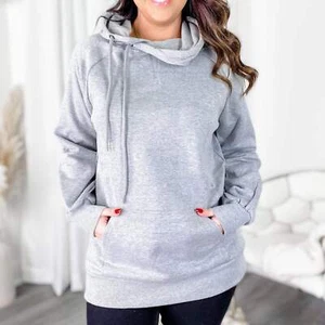Side Tie Oversized Hoodie w/ Kangaroo Pocket - Pink or Gray S-XL - Picture 1 of 24