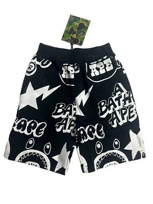 New A BATHING APE BAPE Kids Graffiti Pattern Sweat Shorts Black - 110 2-3 yr old Foto 1 de 4