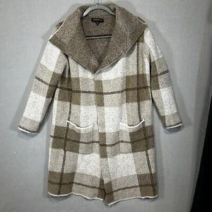 Joseph A Cardigan Womens XS Window Pane Brown Beige Plaid Pockets Earthy Boho - Picture 1 of 7