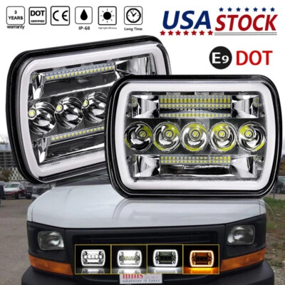 For Chevy Express Savana 1500 2500 3500 7x6" LED Headlight Hi/Lo Beam Halo DRL - Image 1 of 4